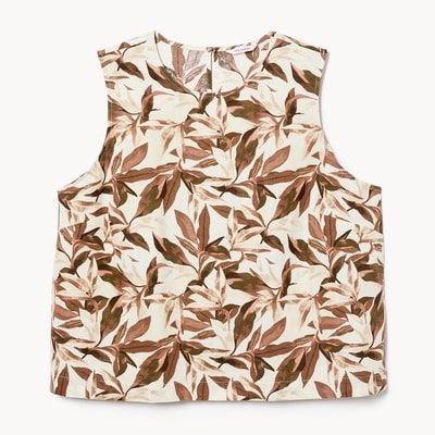 Women+ Linen Cotton Printed Tank Top - Light Brown