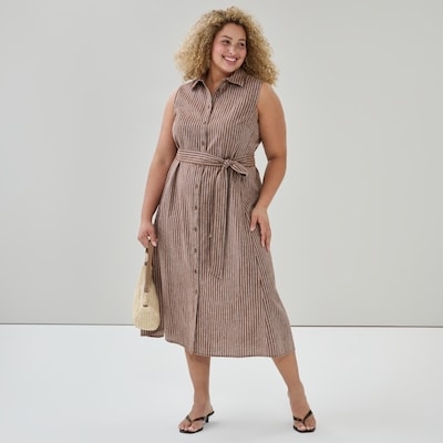 Women+ Linen Cotton Midi Shirt Dress - Brown