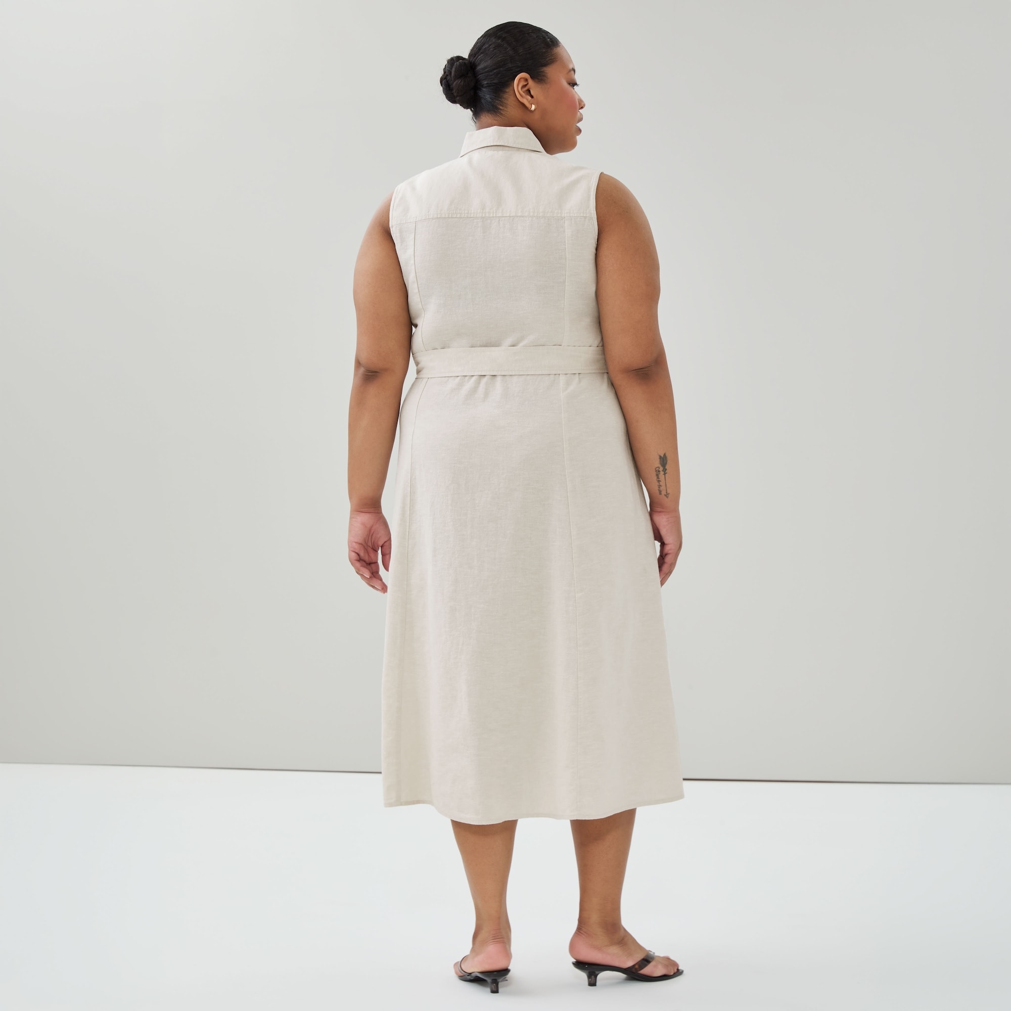 Women+ Linen Cotton Midi Shirt Dress in Linen from Joe Fresh