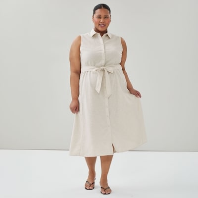 Women+ Cotton Linen Midi Shirt Dress - Linen