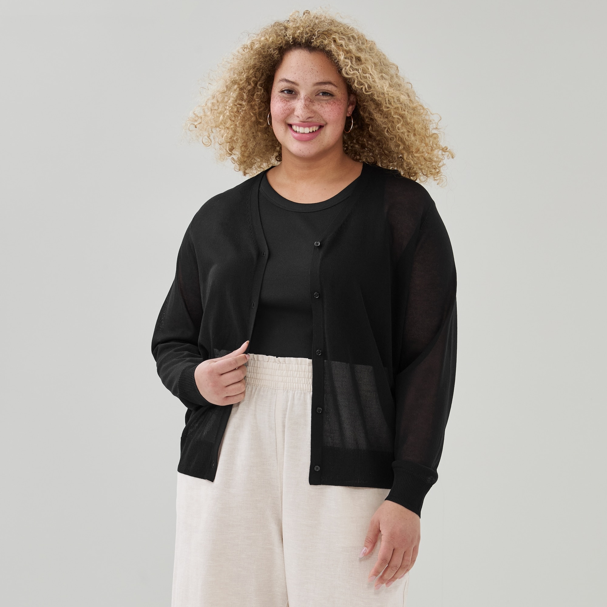 Cardigan transparent à col en V Femmes+ in Noir JF from Joe Fresh