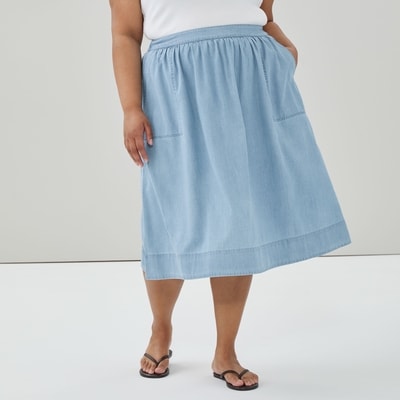 Women+ Chambray Light Wash Midi Skirt - Light Wash