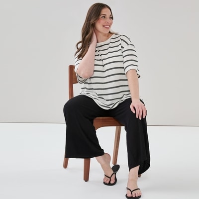 T-shirt ample à rayures Femmes+ - Crème