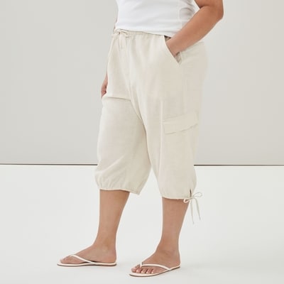 Pantalon court en coton et lin Femmes+ - Tilleul