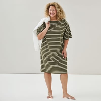 Women+ Striped T-Shirt Dress - Olive