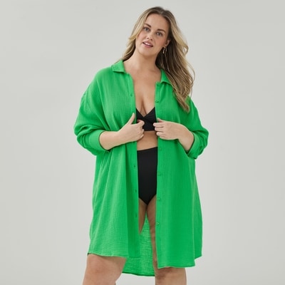 Cache-maillot boutonné en gaze Femmes+ - Vert Vif