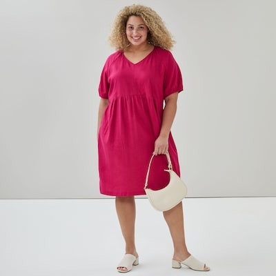 Women+ Puff Sleeve Midi Dress - Dark Pink