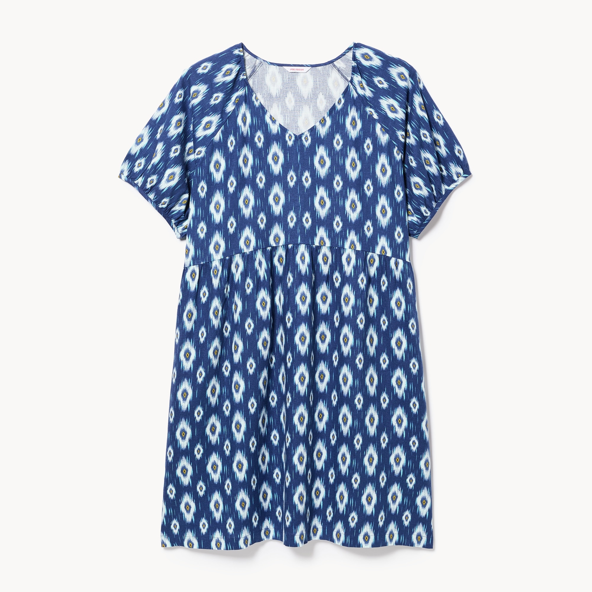 Linen Blend Puff Sleeve Dress in Navy from Joe Fresh