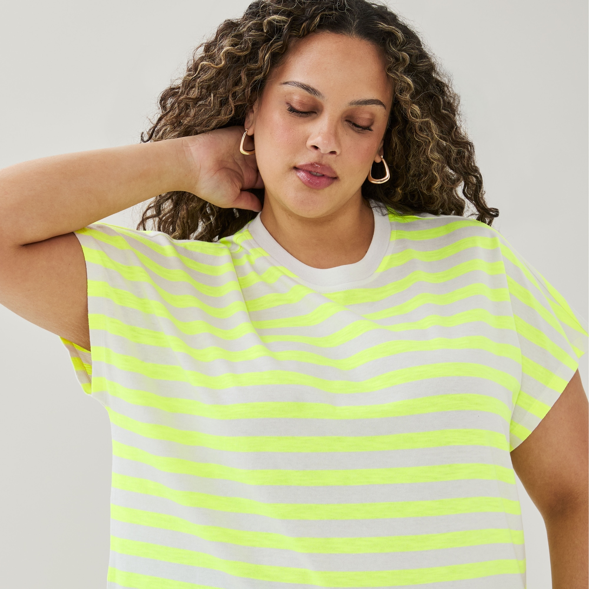 Women+ Striped Dolman T-Shirt in Neon Yellow from Joe Fresh