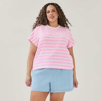 Women+ Striped Dolman T-Shirt - Light Neon Pink