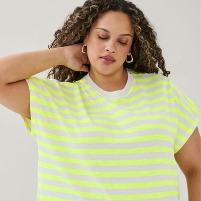 Women+ Striped Dolman T-Shirt - Neon Yellow