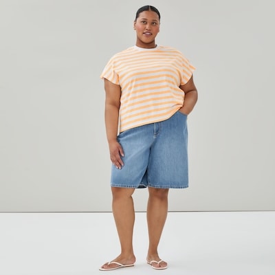 Women+ Striped Dolman T-Shirt - Neon Orange