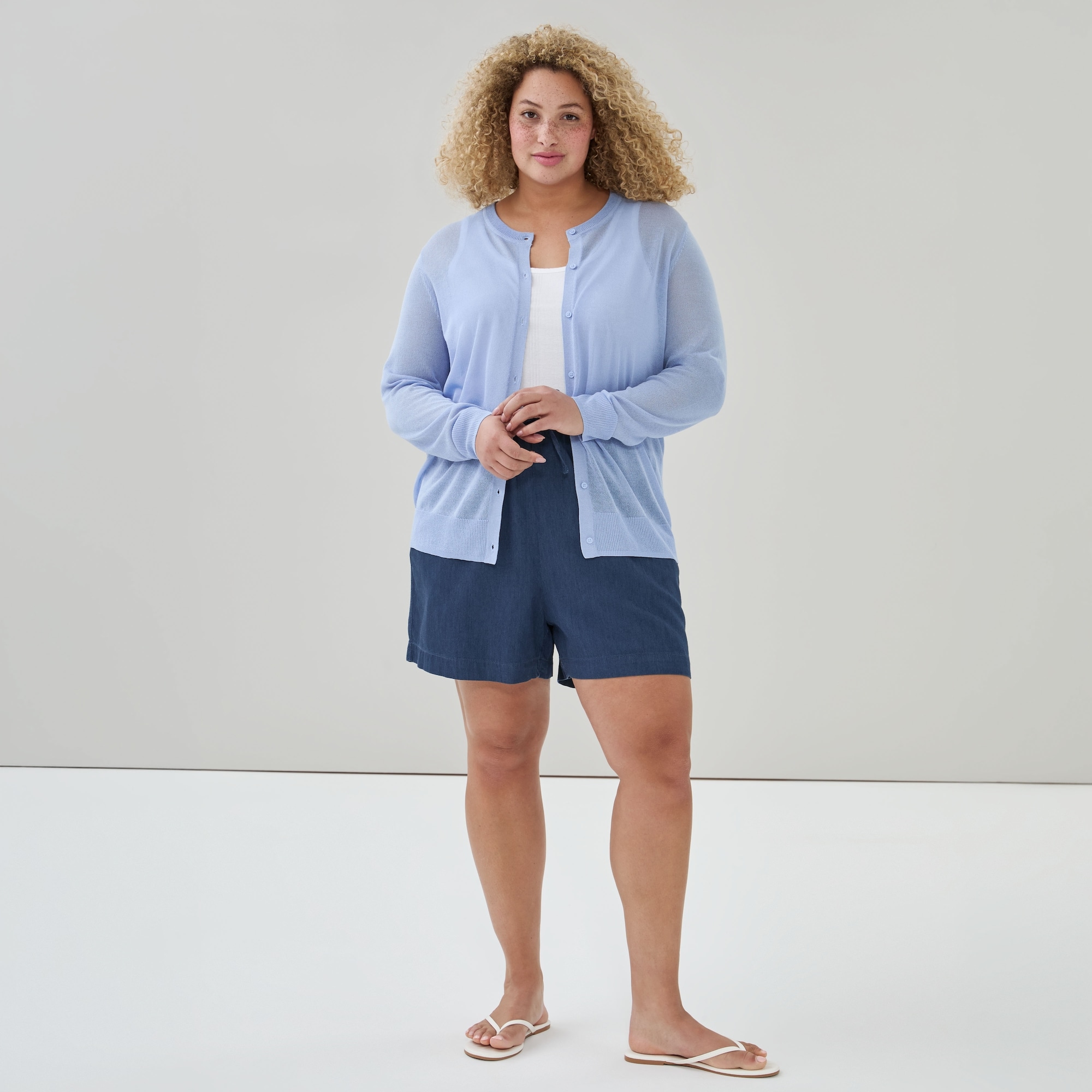 Women+ Sheer Cardigan in Light Blue from Joe Fresh