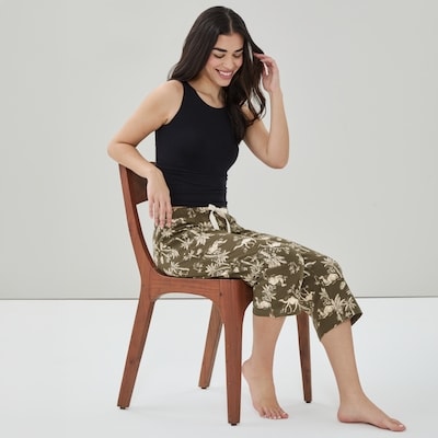 Printed Cropped Sleep Pant - Brown