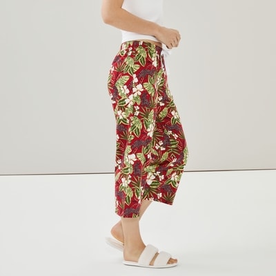 Printed Cropped Sleep Pant - Burgundy