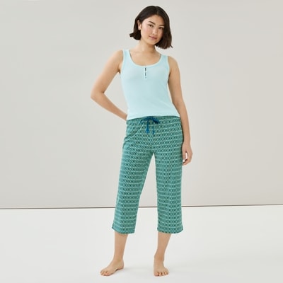 Printed Cropped Sleep Pant - Dark Teal