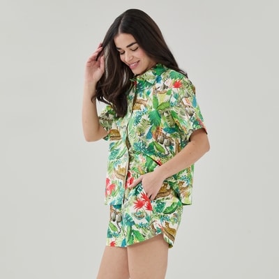 Cotton Printed Sleep Short - Green
