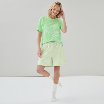 Cotton Striped Sleep Short - Green