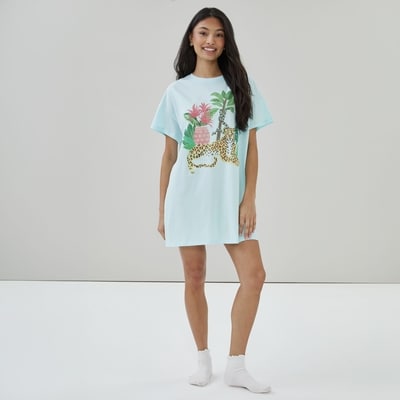 Oversized Graphic Sleep Dress - Pale Blue