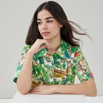 Chemisier de nuit imprimé en coton - Vert