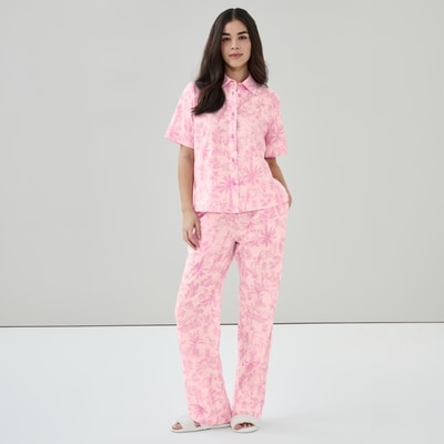 Chemisier de nuit imprimé en coton - Rose