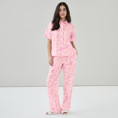 Chemisier de nuit imprimé en coton - Rose