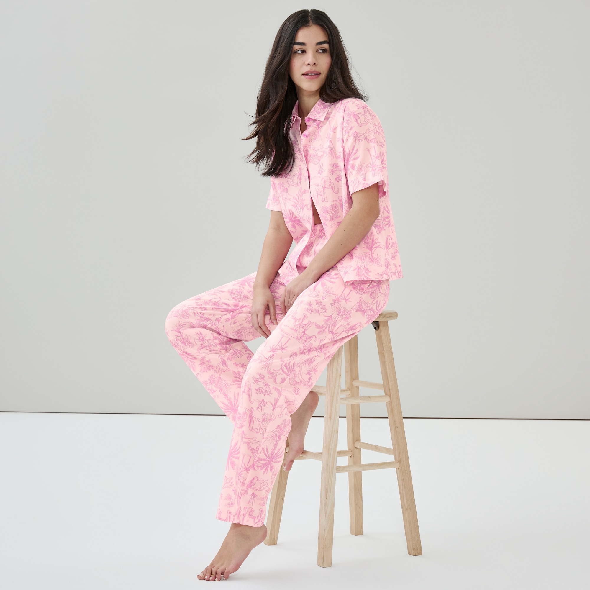 Pantalon de nuit imprimé en coton in Rose from Joe Fresh