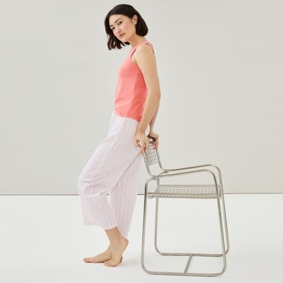 Pantalon court de nuit en tissu gaufré - Blanc