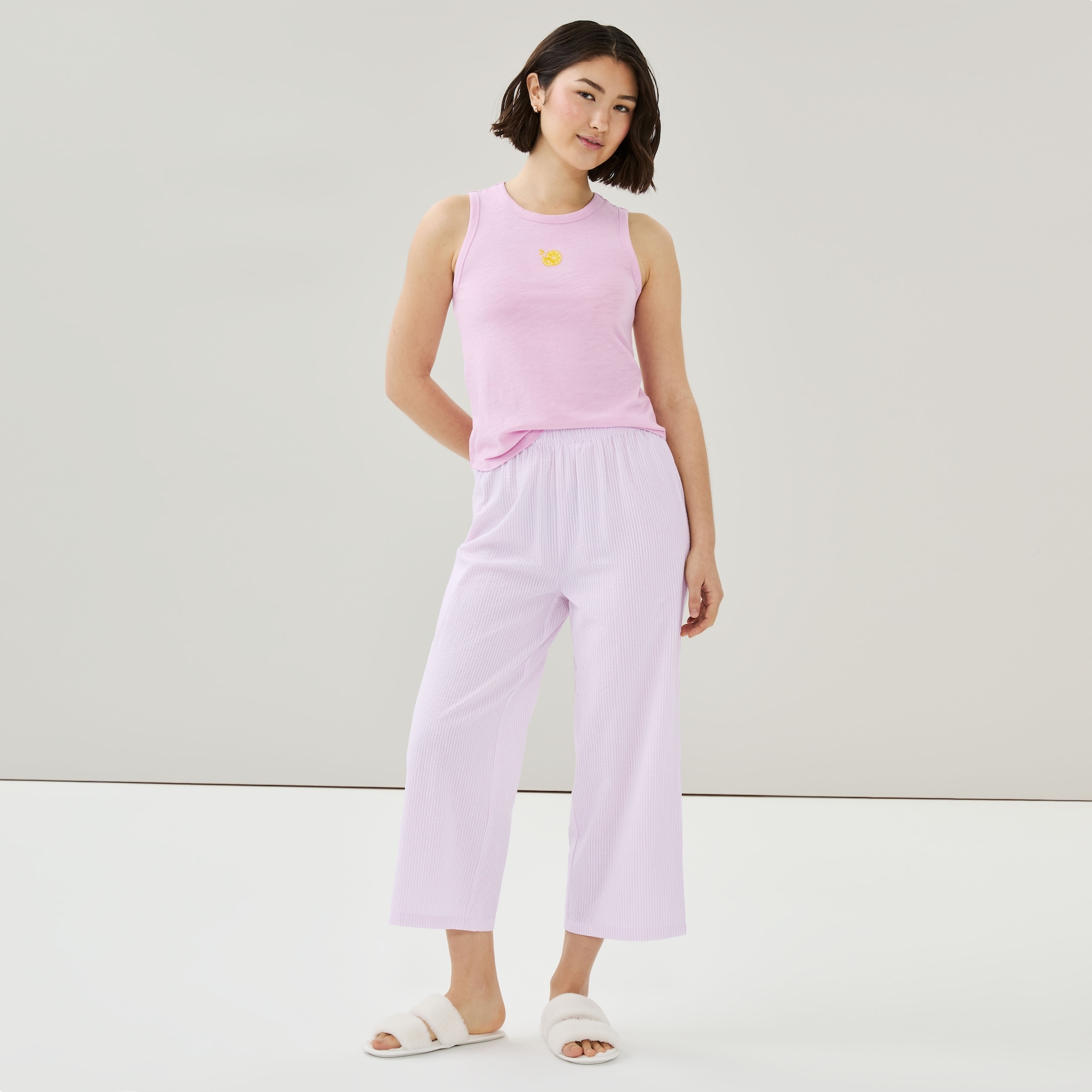 Pantalon court de nuit en tissu gaufré