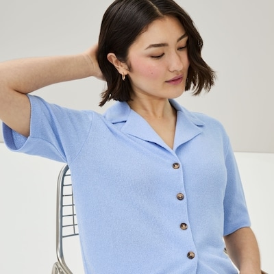 Chemise décontractée à col cubain - Bleu Pâle