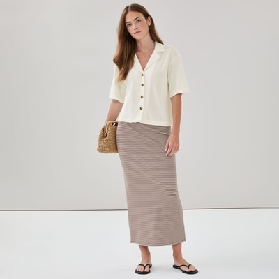 Chemise décontractée à col cubain - Crème