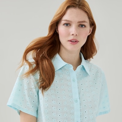 Chandail de nuit à broderie anglaise - Bleu pâle