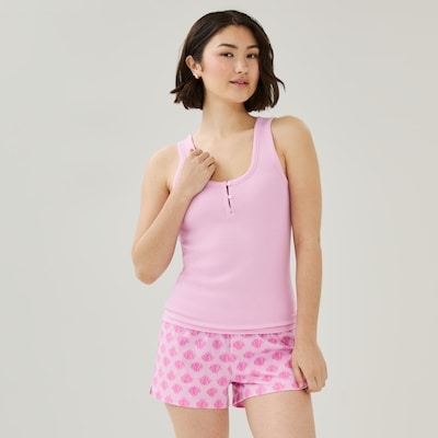 Modal Ribbed Henley Sleep Tank - Dusty Pink