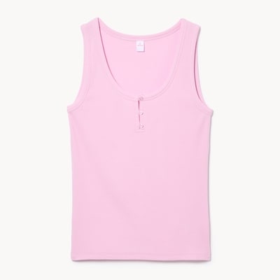 Cami de nuit côtelée en modal à col boutonné - Rose Cendré