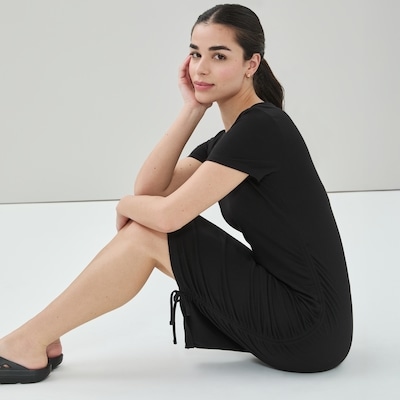 Active Side Ruched Midi Dress - Black
