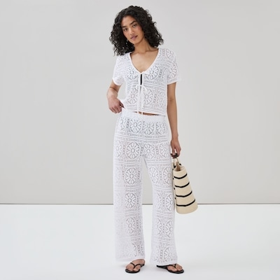 Pantalon cache-maillot de bain crocheté - Blanc