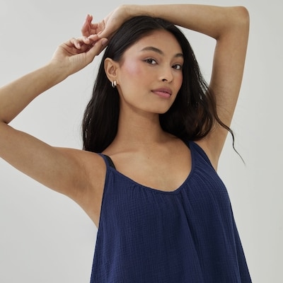 Crinkle Gauze Cover-Up Dress - Navy