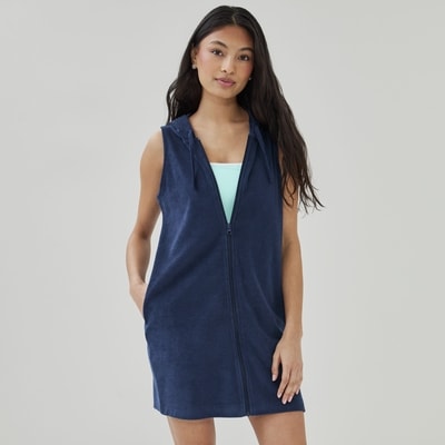 Terry Hooded Swim Cover-Up - Navy