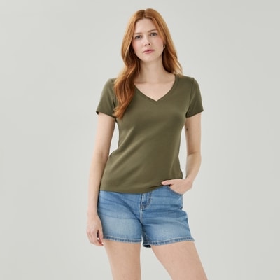 Organic Cotton V-Neck T-Shirt - Olive