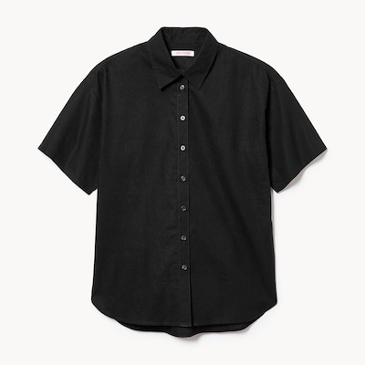 Chemisier boutonné en lin et coton - Noir JF