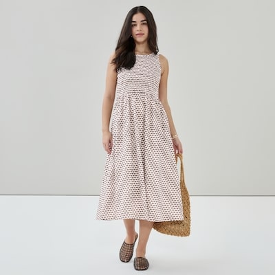 Printed Midi Dress - White