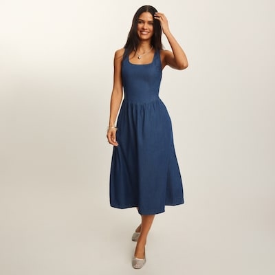 Robe cami midi en chambray - Laver Foncé