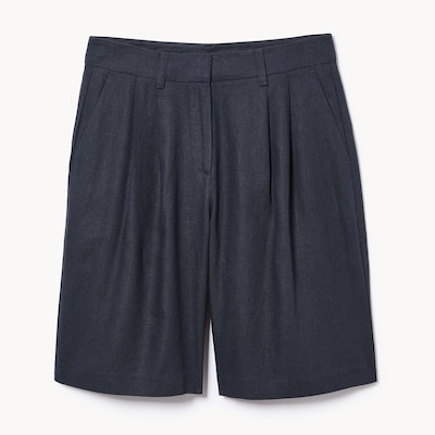 Linen Blend Pleated Short - Dark Navy