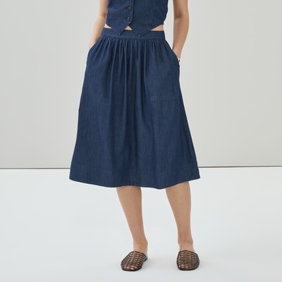 Chambray Dark Wash Midi Skirt - Dark Wash