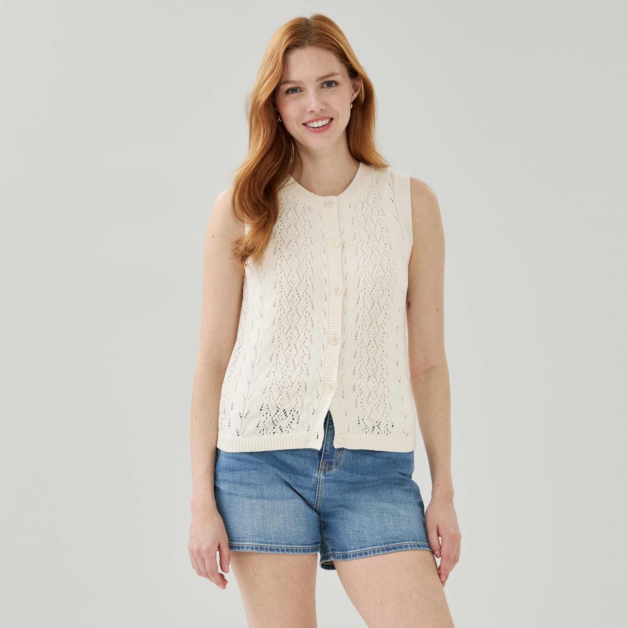 Sleeveless Cardigan in Cream from Joe Fresh