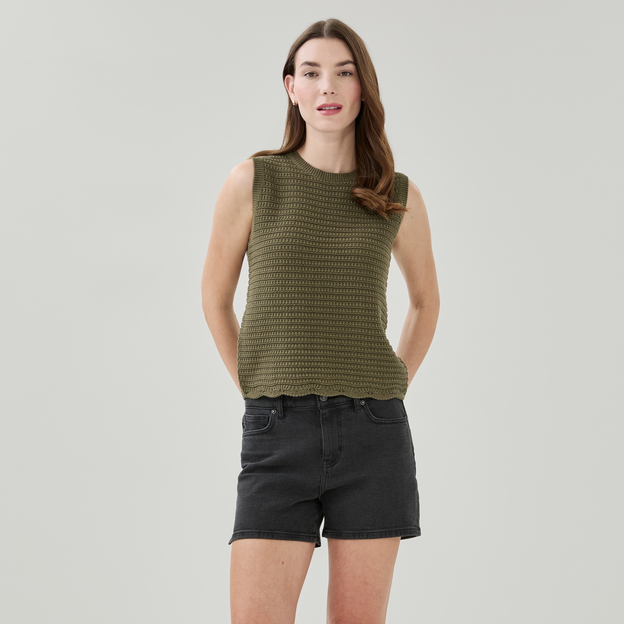 Novelty Crochet Tank in Olive from Joe Fresh