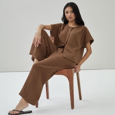 Haut à manches chauve-souris en gaze - Brun