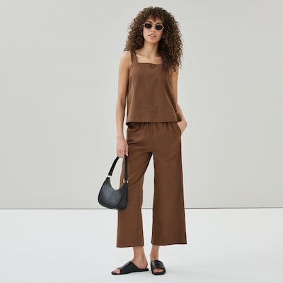 Cotton Linen Square Neck Tank  - Brown