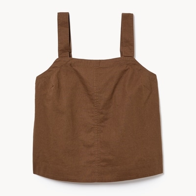 Cotton Linen Square Neck Tank  - Brown