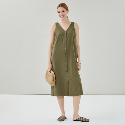 Button Front Midi Dress - Olive